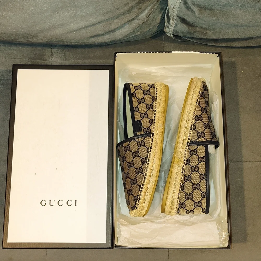 EUC GUCCI MEN'S GG CANVAS ESPADRILLES SIZE 7